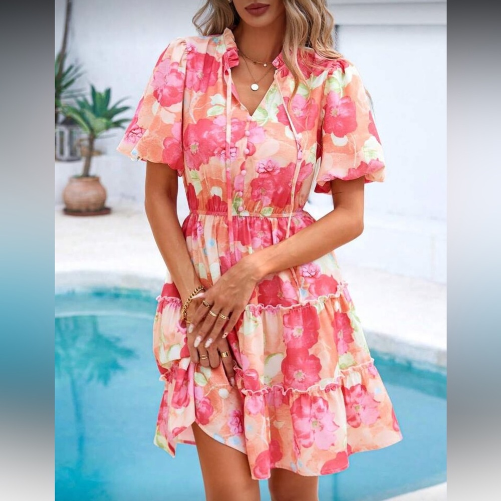 Pink floral print dress
